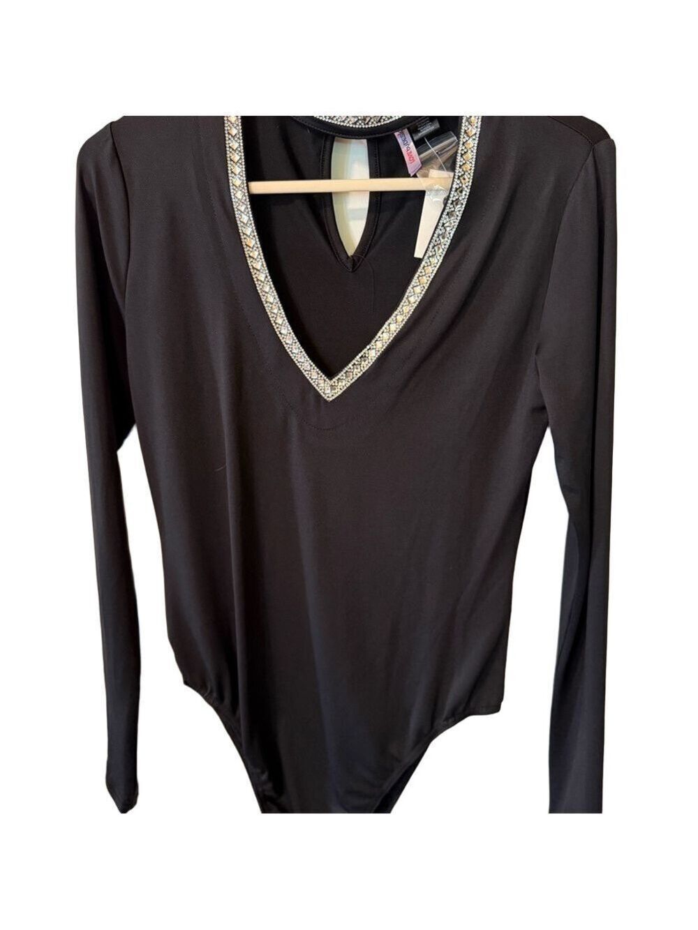 Love By Design Black Embellished Long Sleeve Bodysuit